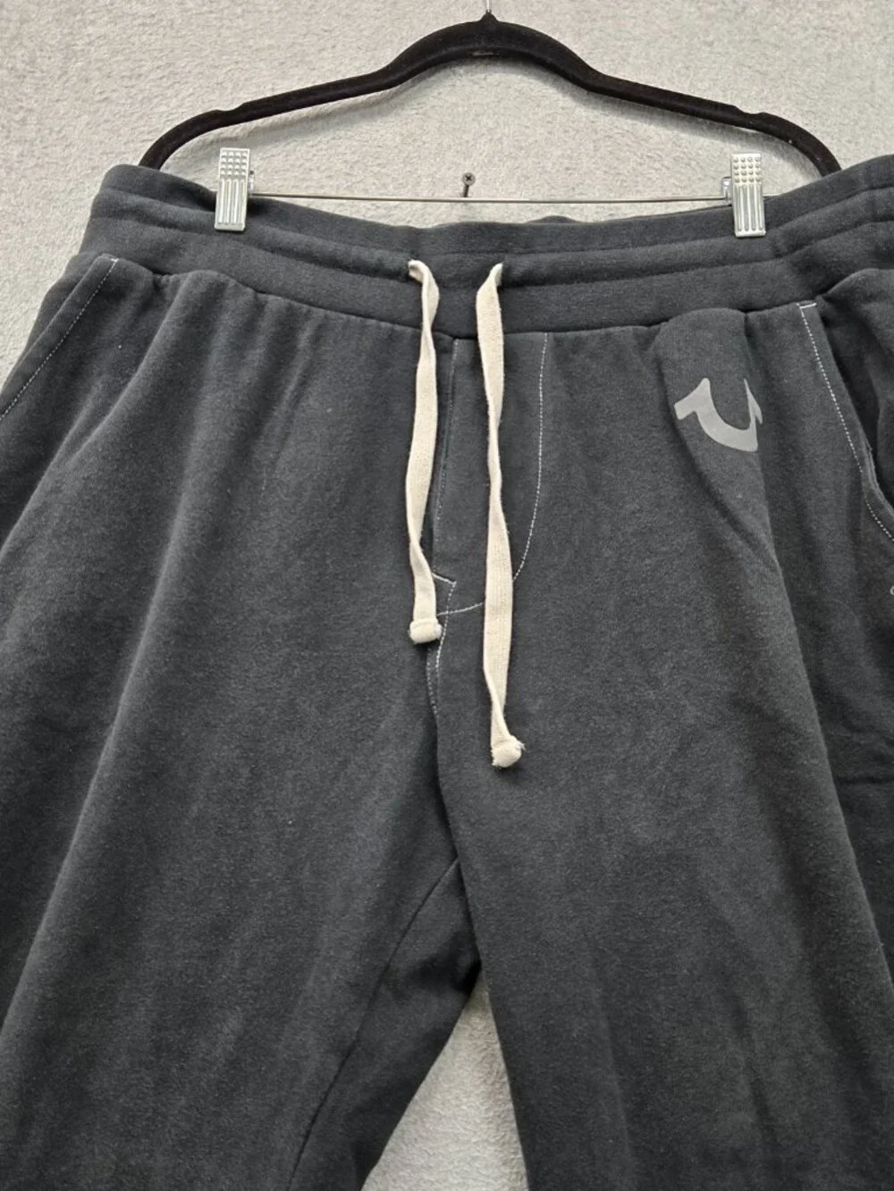 True Religion Men Activewear Pants XL Black Joggers Logo Drawstring 25